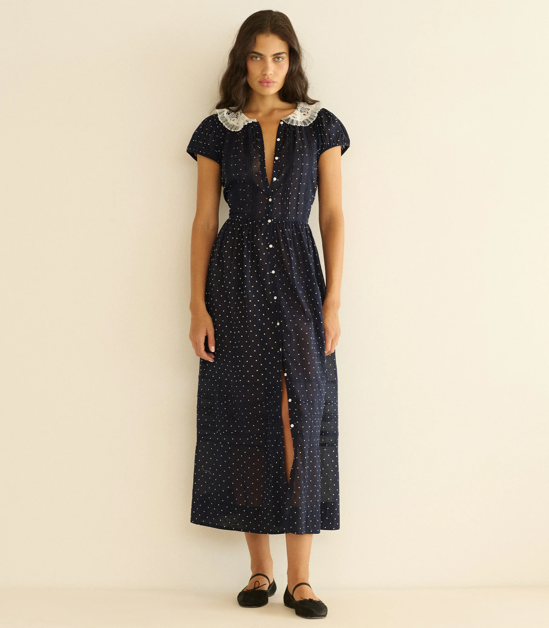 AMÉRIE DRESS -- NAVY FLOCK DOT - Image 3