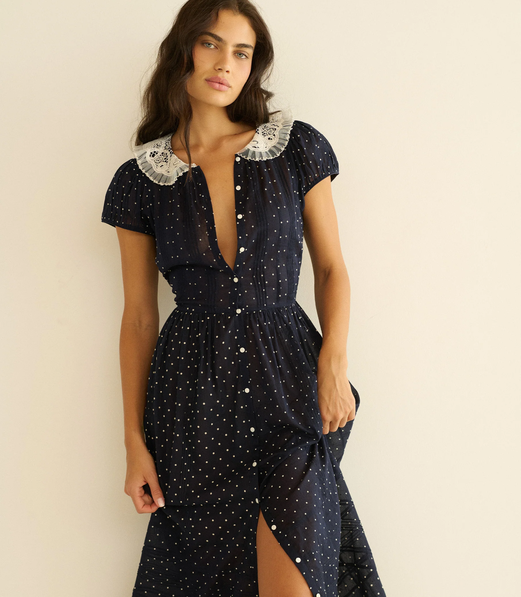 AMÉRIE DRESS -- NAVY FLOCK DOT - Image 4