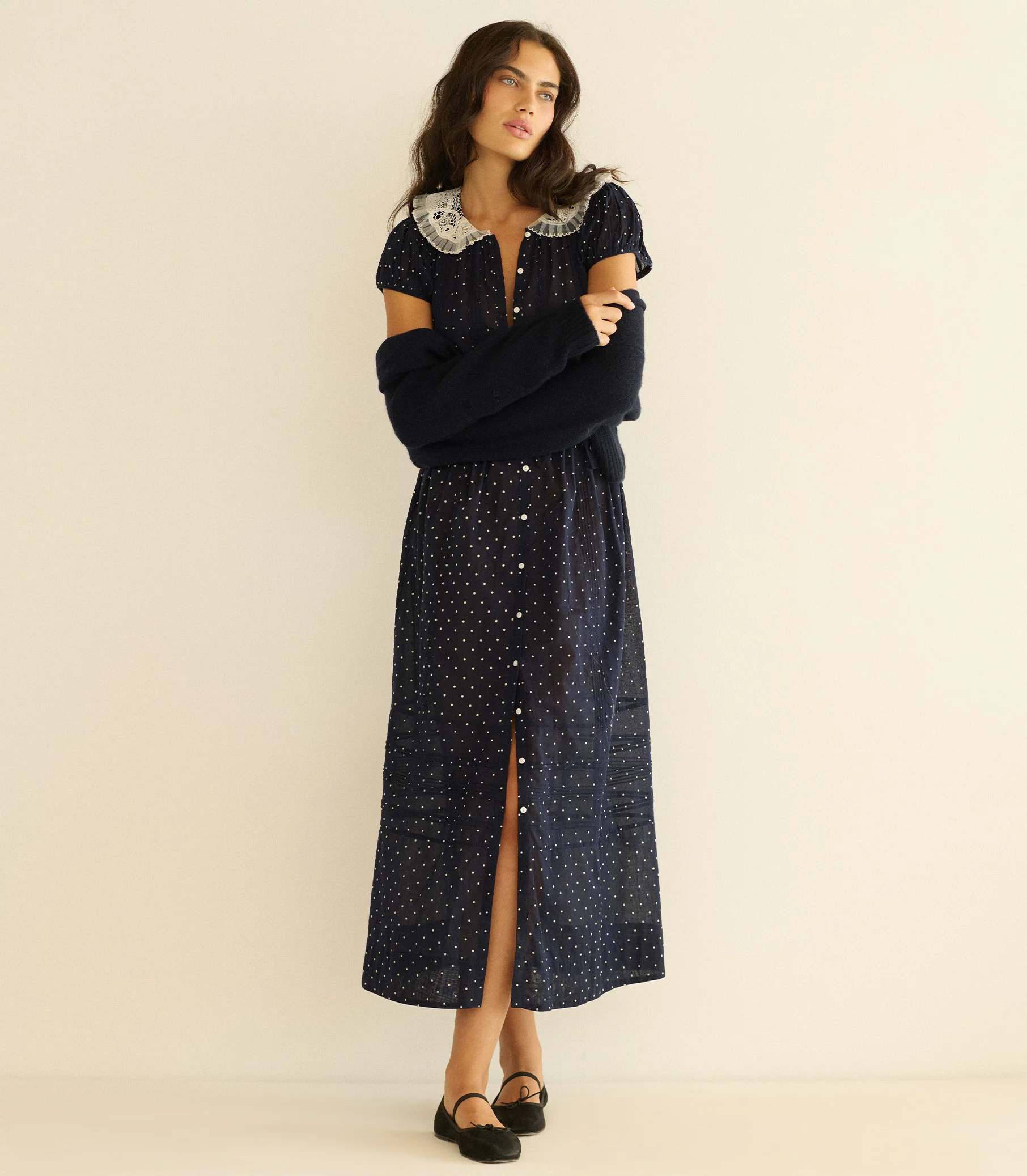 AMÉRIE DRESS -- NAVY FLOCK DOT - Image 5