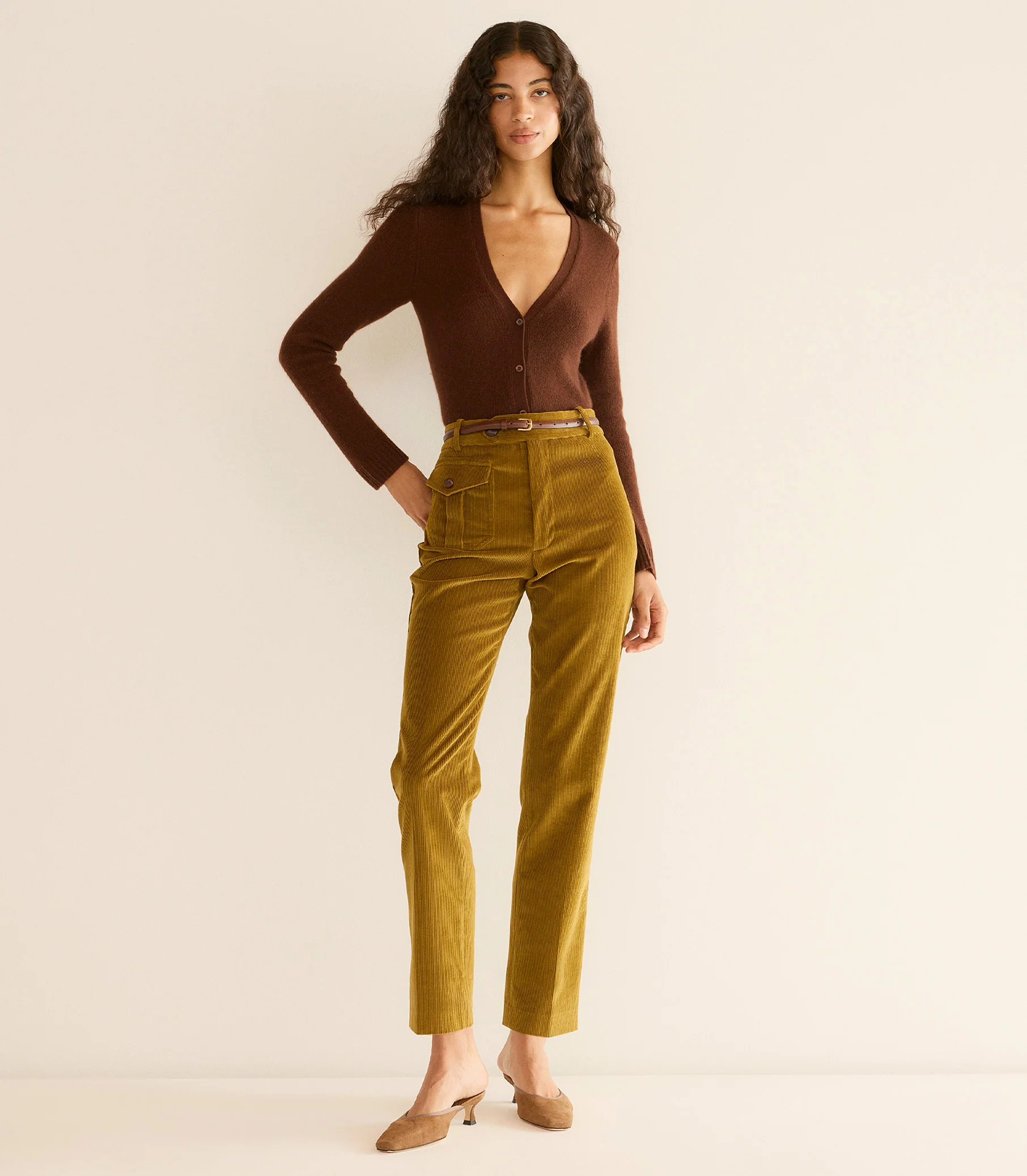 CAMERON CASHMERE CARDIGAN -- DARK UMBER - Image 3