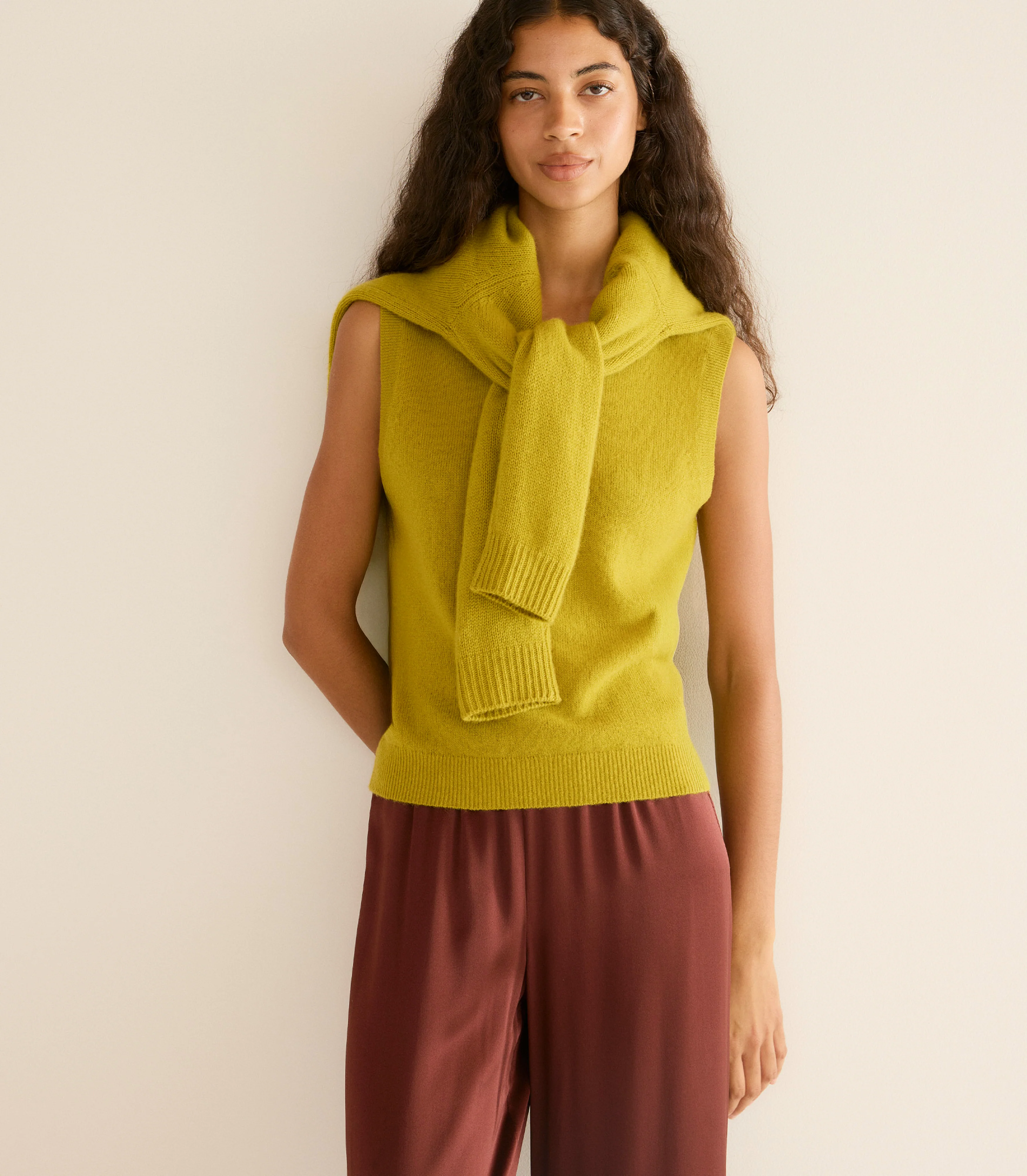 DAMIA CASHMERE VEST -- ANTIQUE MOSS - Image 3