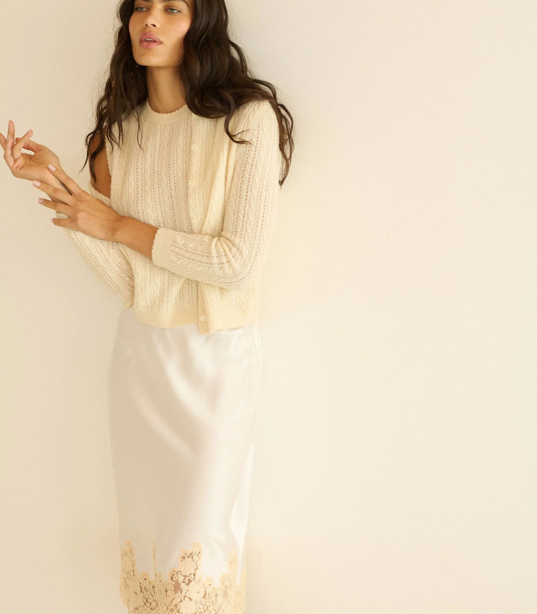 DANAE CASHMERE CABLE CARDIGAN -- DOGWOOD - Image 4