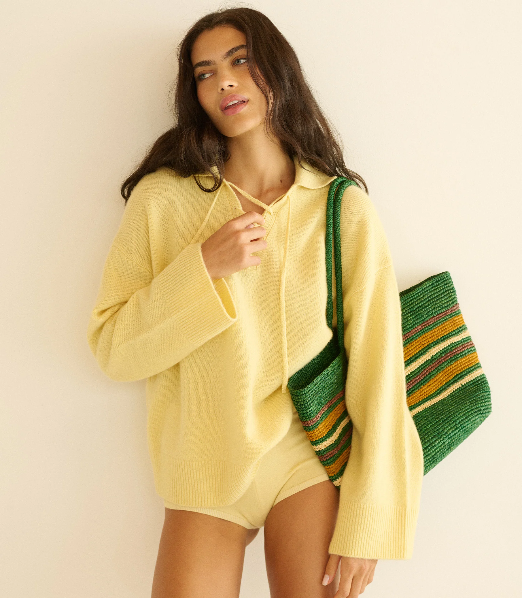 HARBOUR TOTE -- GREEN STRIPED RAFFIA - Image 3