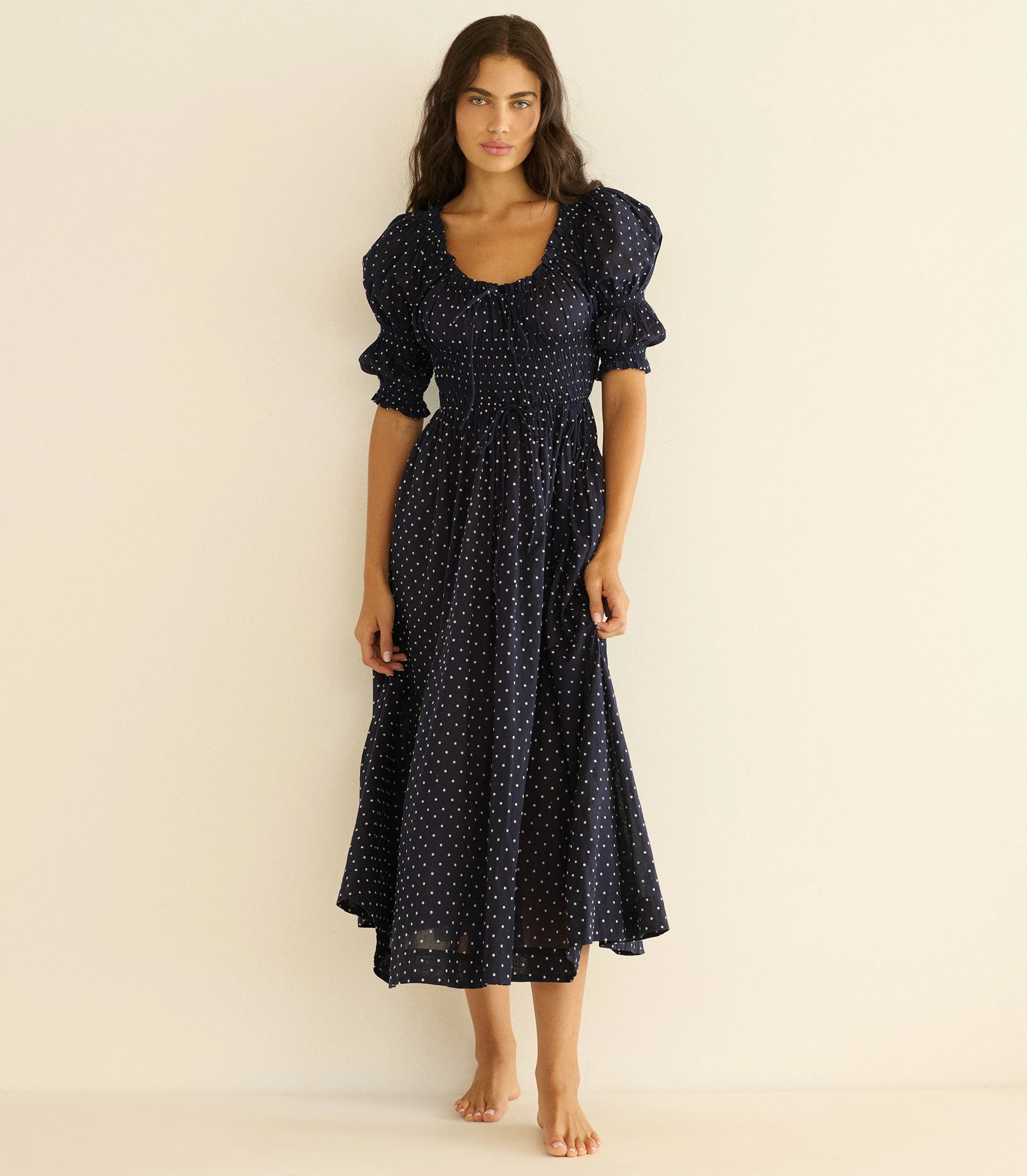 ISCHIA DRESS -- NAVY FLOCK DOT - Image 4