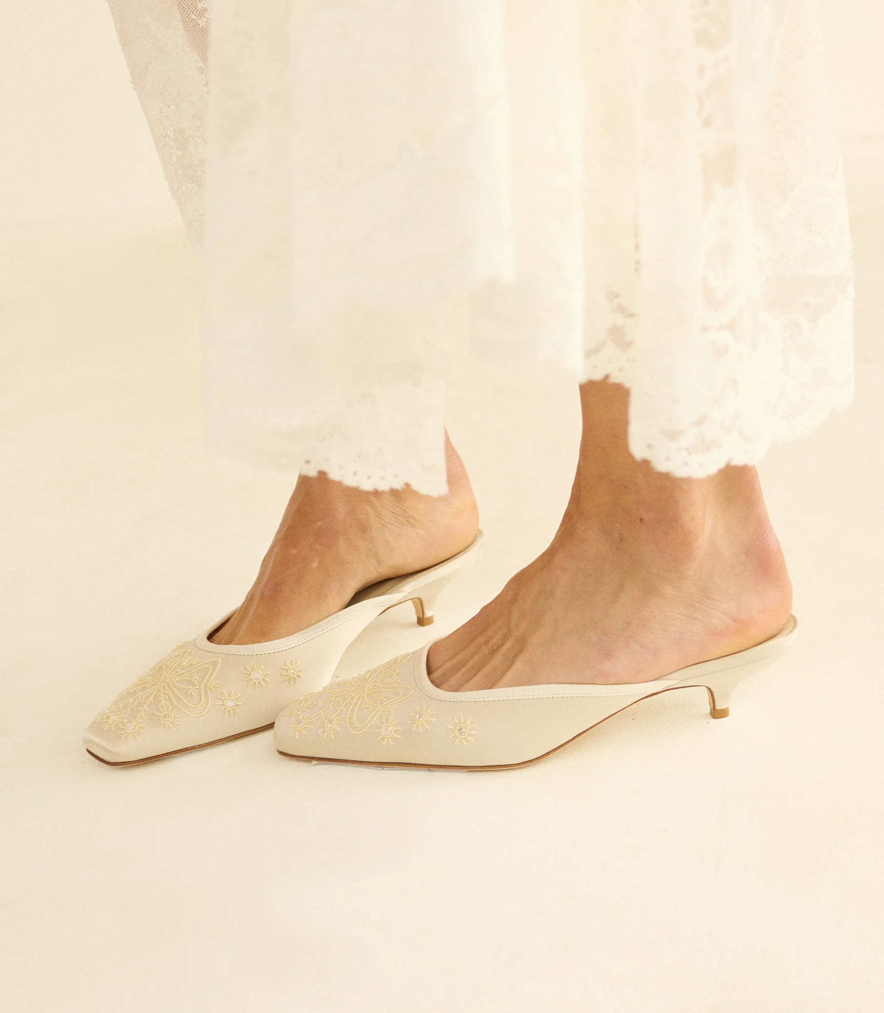 MALIN MULE -- EMBELLISHED EGGSHELL SATIN - Image 2