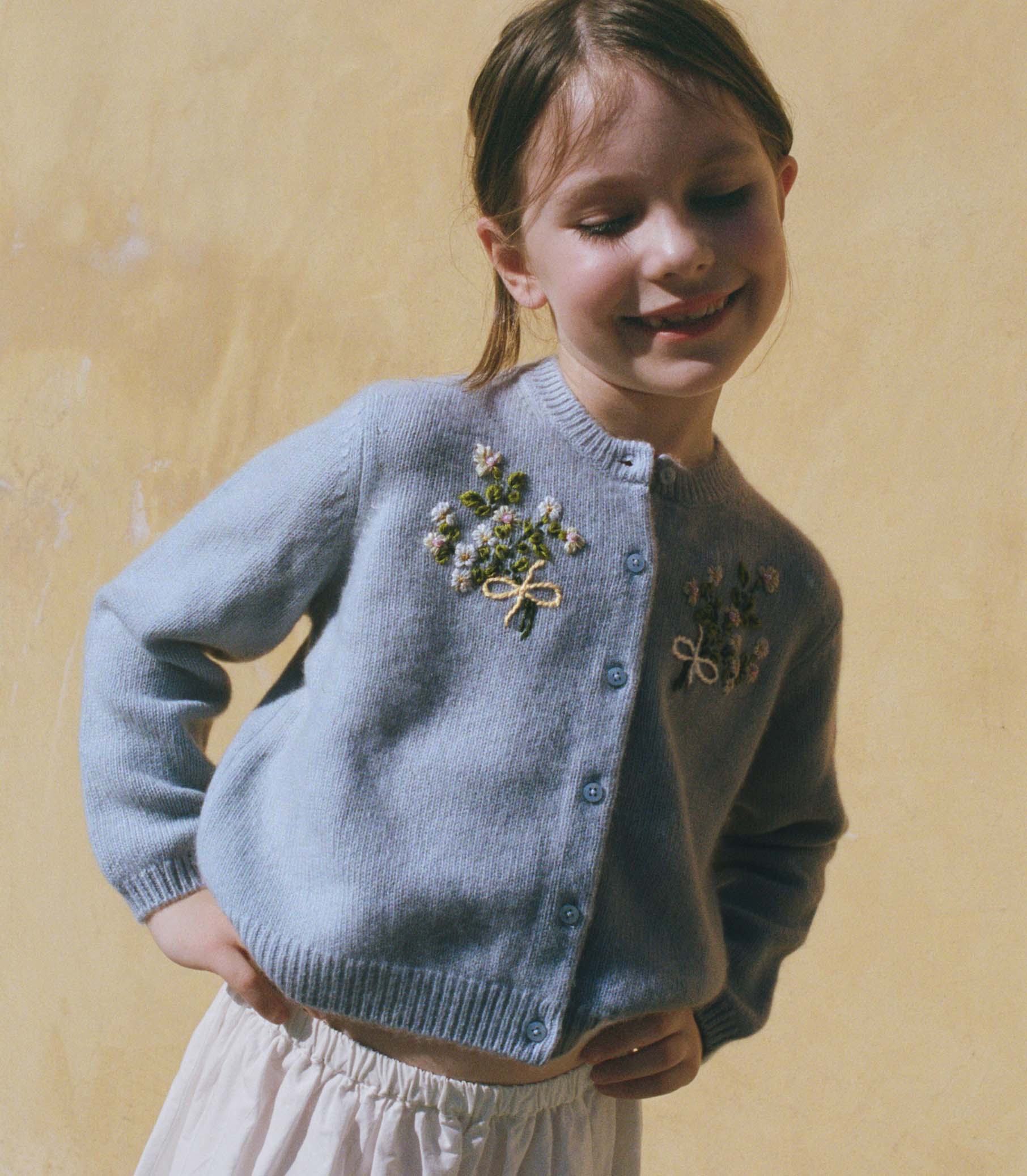 PETIT GARDENIA CASHMERE CARDIGAN -- CLEAR SKY - Image 3