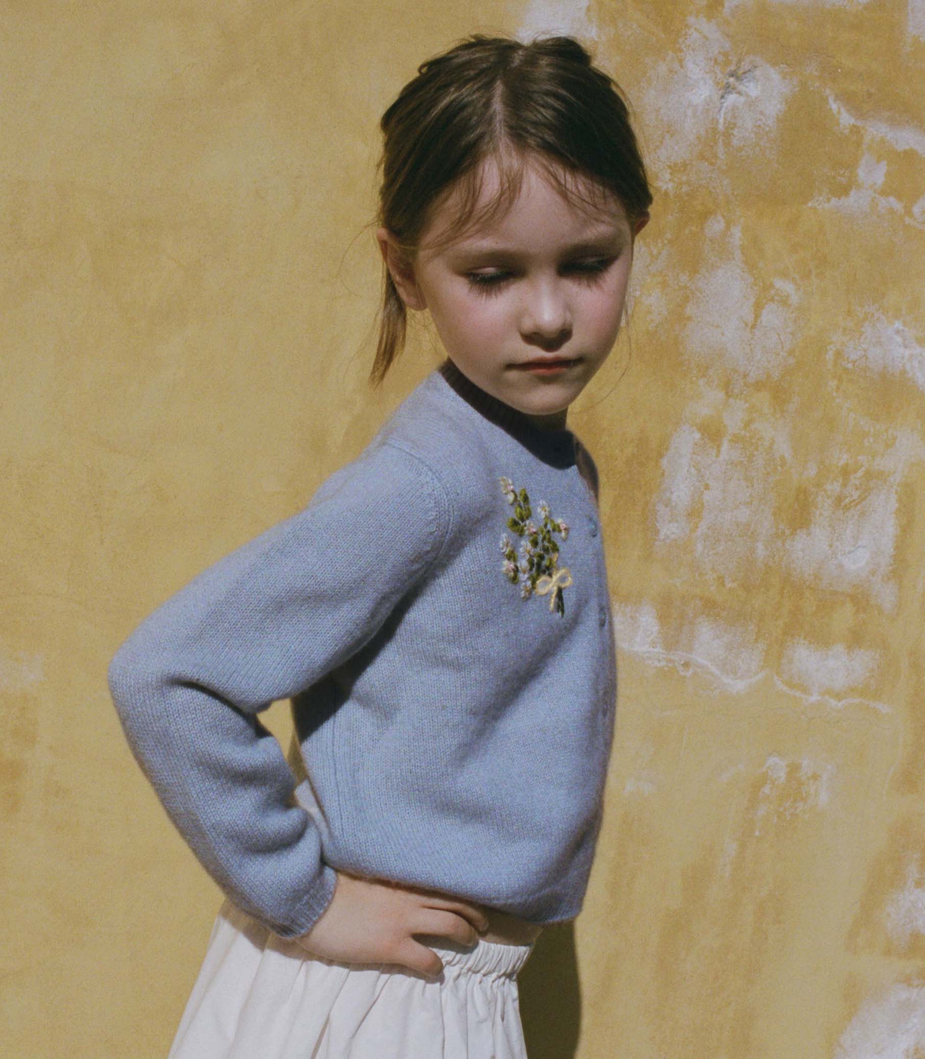 PETIT GARDENIA CASHMERE CARDIGAN -- CLEAR SKY - Image 4